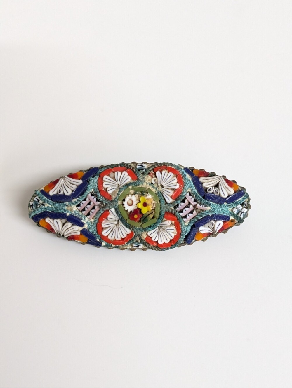 Vintage 50s Micro Mosaic Brooch Made In Italy Italian Jewelry
